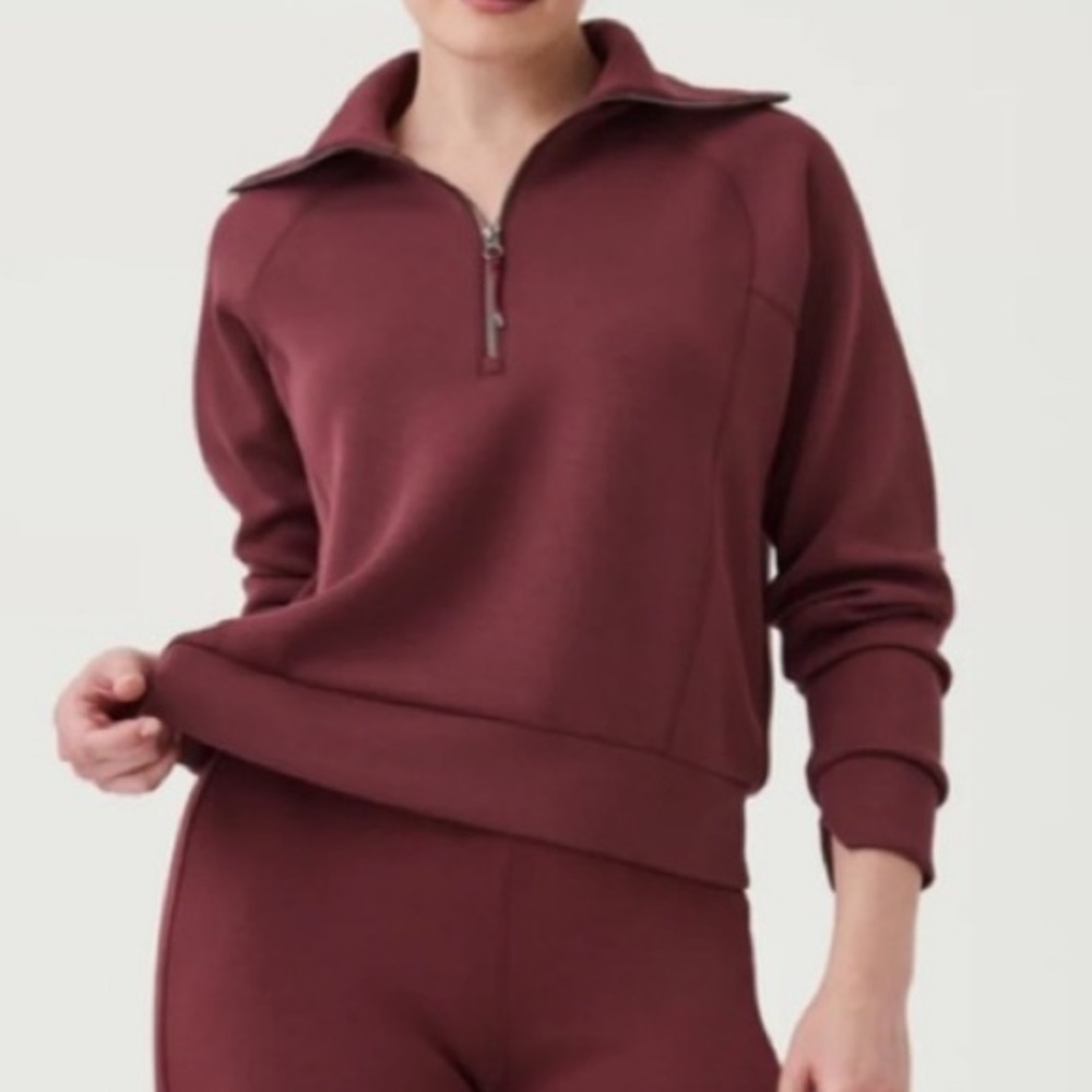 Spanx Air Essentials Burgundy Half-Zip Sweatshirt sz M
